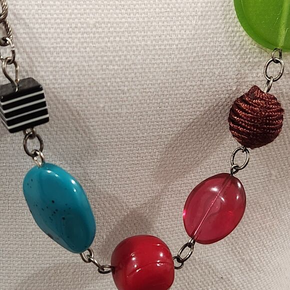 Chico's Necklace Multi-Colored Mixed Media Beaded Chain 34" - Picture 4 of 8